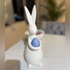Easter White Ceramic Bunny with Blue/Purple Egg